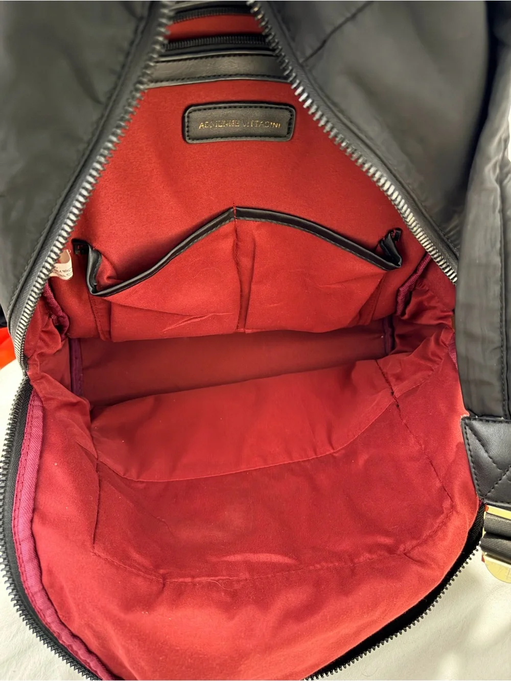 Adrienne Vittadini Black Nylon Backpack with Gold Accents